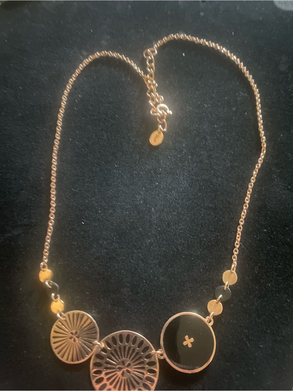 Golden Floral Disk Necklace with Circular Accents - Women's Jewelry